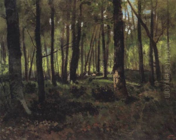 Waldarbeiter Im Sonnendurchfluteten Wald Oil Painting by Giuseppe Palizzi