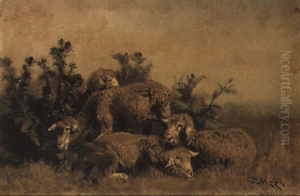 Sheep In A Meadow Oil Painting by Giuseppe Palizzi