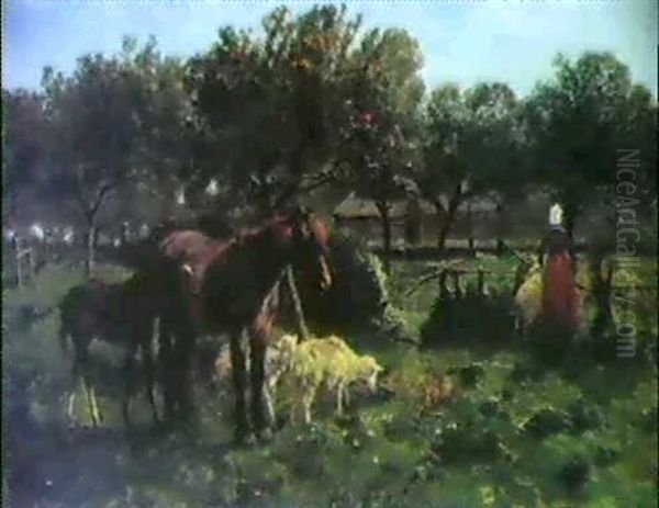 Fattoria A Barbizon Oil Painting by Giuseppe Palizzi