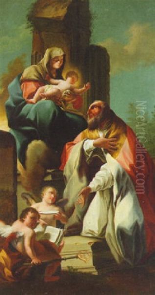 The Madonna And Child Appearing In A Vision To A Bishop Saint Oil Painting by Franz Xaver Karl Palko