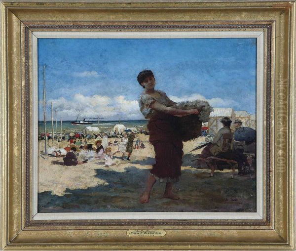 On The Beach Oil Painting by Edwin Howland Blashfield