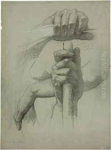 A Study Of Two Hands Holding A Pole For The Mural In The Mahoningcourt House, Youngstown, Ohio Oil Painting by Edwin Howland Blashfield