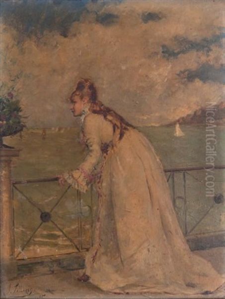 Jeune Femme Regardant La Mer Oil Painting by Joaquin Pallares Allustante