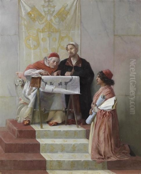 Bramante Presentant Les Plans De Saint-pierre A Jules Ii Oil Painting by Edwin Howland Blashfield