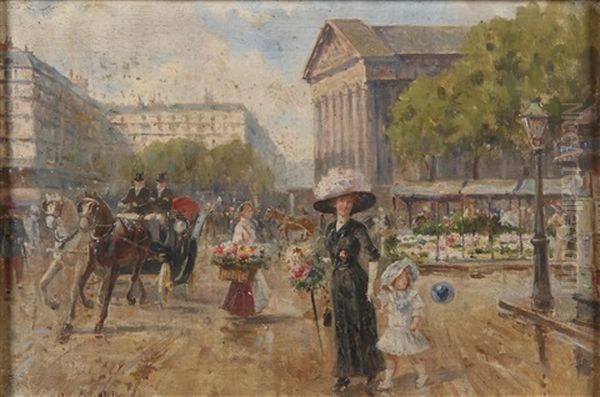 A Paris Street Scene (pair) Oil Painting by Joaquin Pallares Allustante