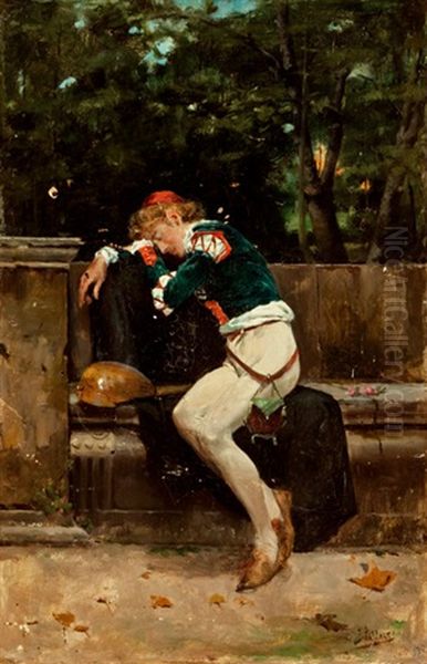 El Descanso Del Trovador Oil Painting by Joaquin Pallares Allustante