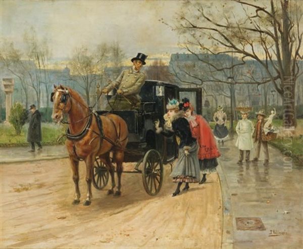 Les Elegantes Au Fiacre Oil Painting by Joaquin Pallares Allustante