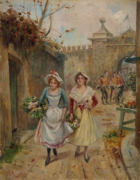 Amorous Glances Oil Painting by Joaquin Pallares Allustante