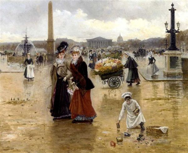 Promenade Sur La Place De La Concorde Oil Painting by Joaquin Pallares Allustante