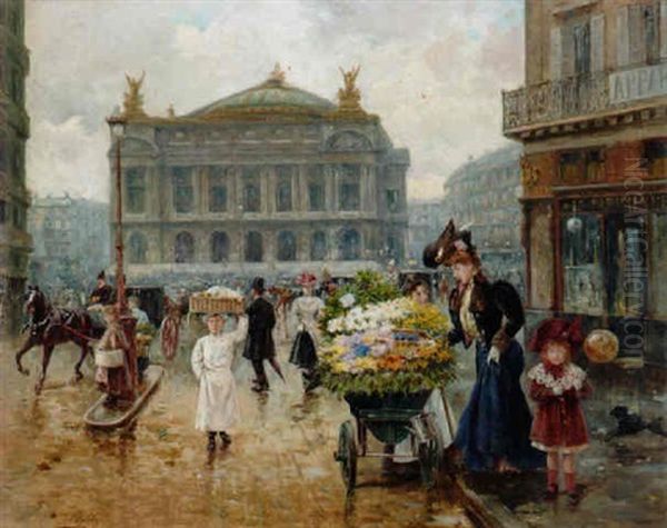 Paris, Place De L'opera Oil Painting by Joaquin Pallares Allustante