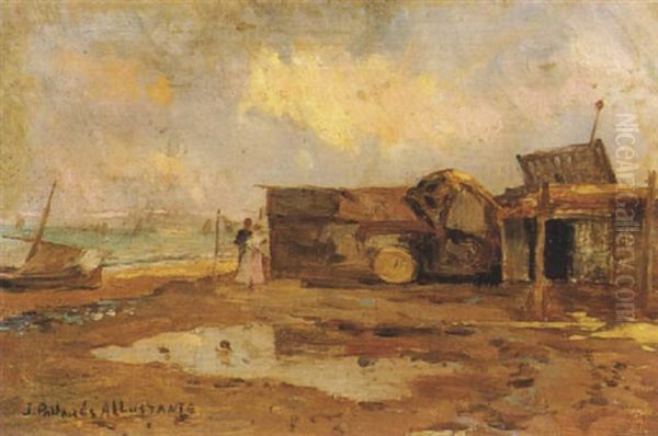 La Playa De La Barceloneta Oil Painting by Joaquin Pallares Allustante