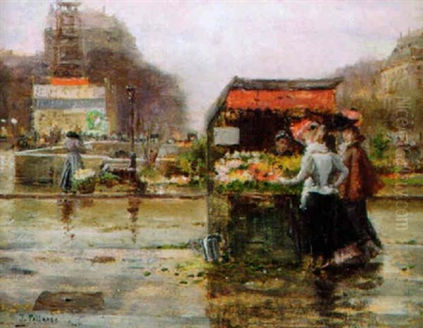 Flower Market, Paris Oil Painting by Joaquin Pallares Allustante