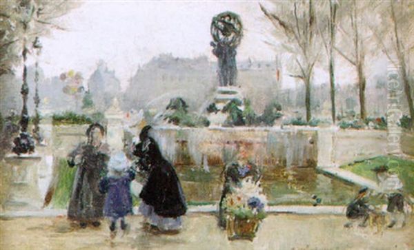 Market At The Place De La Republique, Paris Oil Painting by Joaquin Pallares Allustante