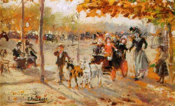 Carriage Ride In The Tuileries Gardens, Paris Oil Painting by Joaquin Pallares Allustante