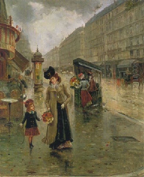 La Rue Soufflot With The Pantheon In The Background Oil Painting by Joaquin Pallares Allustante