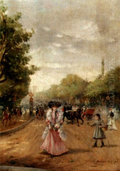 Avenue De Bois Du Boulogne Oil Painting by Joaquin Pallares Allustante