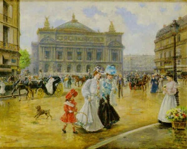 Utanfor Operan, Paris Oil Painting by Joaquin Pallares Allustante