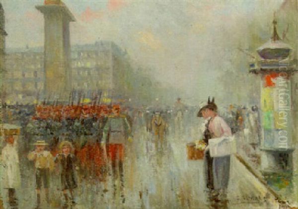 A Parisian Street Oil Painting by Joaquin Pallares Allustante