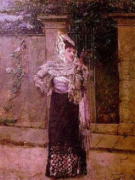 Dama Espanola Oil Painting by Joaquin Pallares Allustante