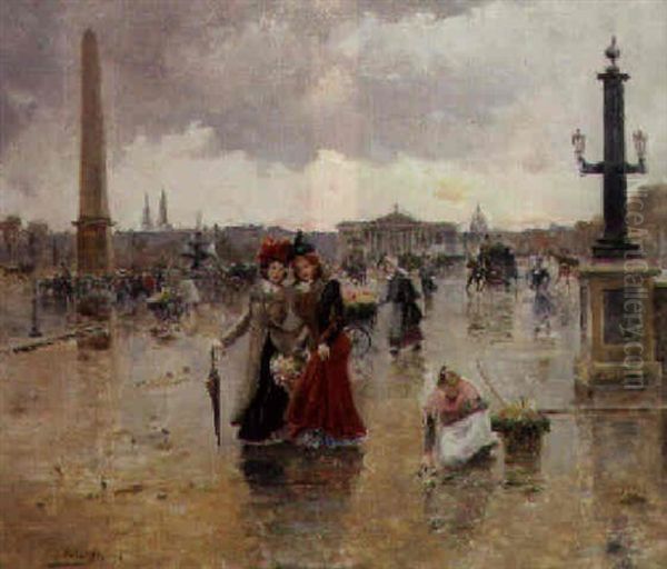 Place De La Concorde Oil Painting by Joaquin Pallares Allustante