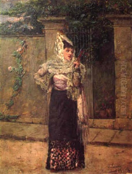 Dama Espanola Oil Painting by Joaquin Pallares Allustante