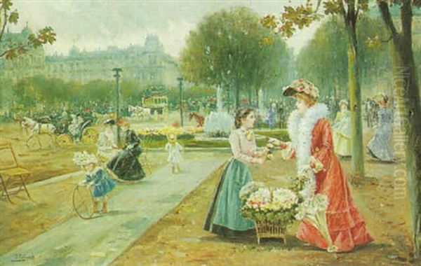 The Flower Seller, Paris Oil Painting by Joaquin Pallares Allustante