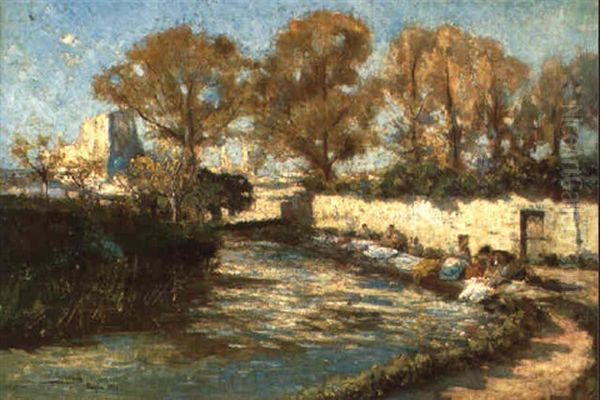 Lavaderas En El Rio Oil Painting by Joaquin Pallares Allustante