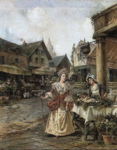 The Flower Market Oil Painting by Joaquin Pallares Allustante