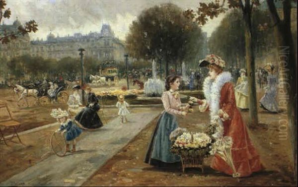 Parisian Flower-seller Oil Painting by Joaquin Pallares Allustante