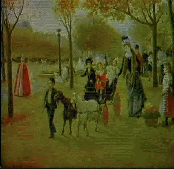 La Promenade Aux Champs-elysees Oil Painting by Joaquin Pallares Allustante