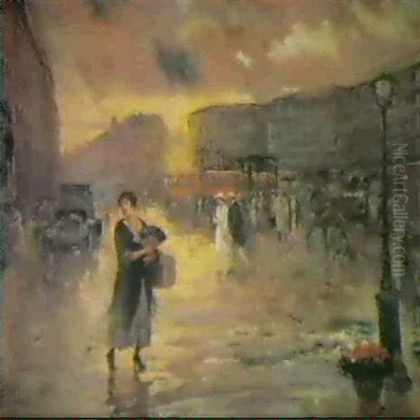 La Puerta Del Sol, Madrid Oil Painting by Joaquin Pallares Allustante