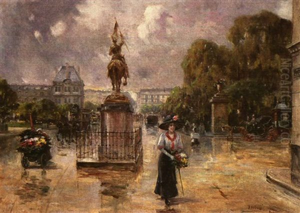 Place Des Pyramides, Paris Oil Painting by Joaquin Pallares Allustante