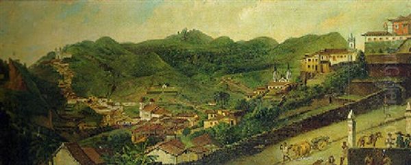 A View Of Villa Rica With The Hills Of Pico De Itacolomi Beyond Oil Painting by Armand Julien Palliere