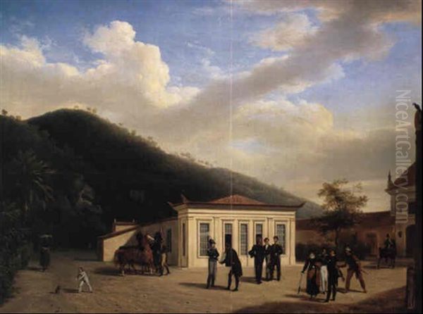 The Courtyard Of A Palace In The Environs Of Rio De Janeiro With An Architect Oil Painting by Armand Julien Palliere