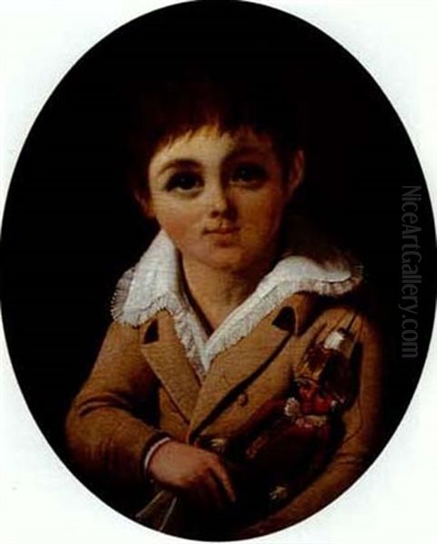 Portrait Of A Young Boy Hold- Ing A Puppet Oil Painting by Armand Julien Palliere