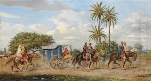 A Caravan Of Travellers, Argentina Oil Painting by Jean Leon Palliere