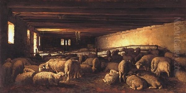 Baranyok - Lambs Oil Painting by Bela Pallik