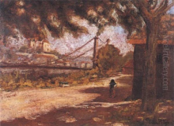 Paysage Pres D'un Pont Suspendu Oil Painting by Carolus Pallya