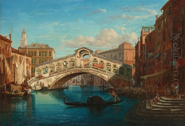 Vue Af Ponte Di Rialto I Venedig Oil Painting by Gustaf Wilhelm Palm