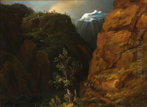 Travellers On A Mountain Path by Gustaf Wilhelm Palm