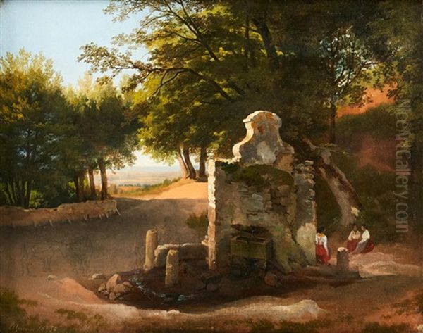 En Brunn I Utkanten Av Ariccia Oil Painting by Gustaf Wilhelm Palm