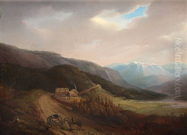 Norwegian Mountain Landscape Oil Painting by Gustaf Wilhelm Palm