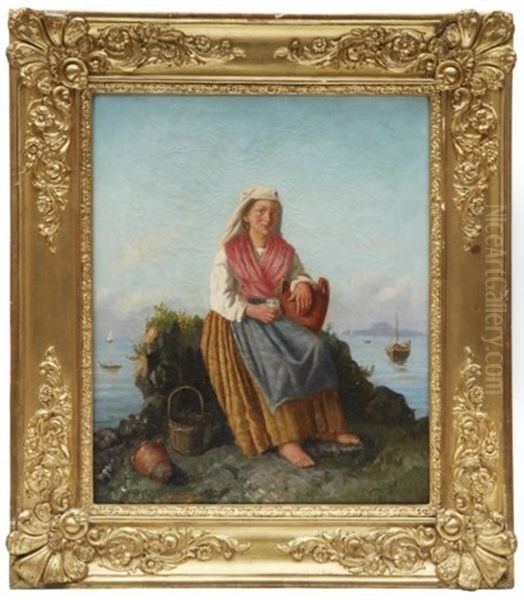 Sittande Kvinna Vid Kust Oil Painting by Gustaf Wilhelm Palm