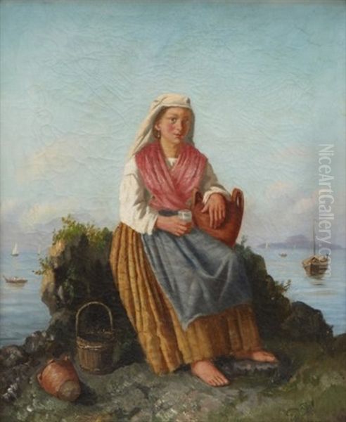 Sittande Kvinna Vid Kust Oil Painting by Gustaf Wilhelm Palm