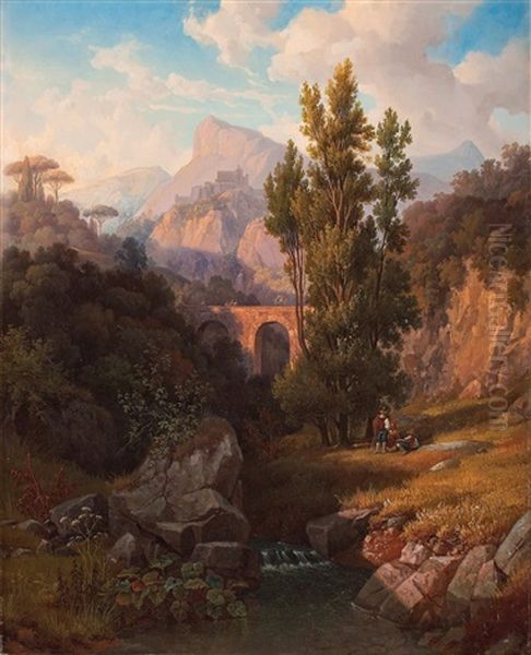 Italian Landscape Oil Painting by Gustaf Wilhelm Palm