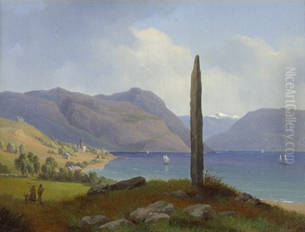 Der Frithjof Gedenkstein In Leikanger Bei Balestrand In Norwegen Oil Painting by Gustaf Wilhelm Palm