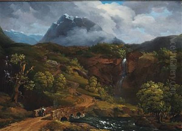 Norwegian Landscape With Snow-covered Mountains Oil Painting by Gustaf Wilhelm Palm