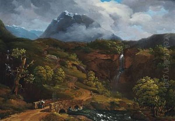 Norwegian Landscape With Mountains With Snow Oil Painting by Gustaf Wilhelm Palm