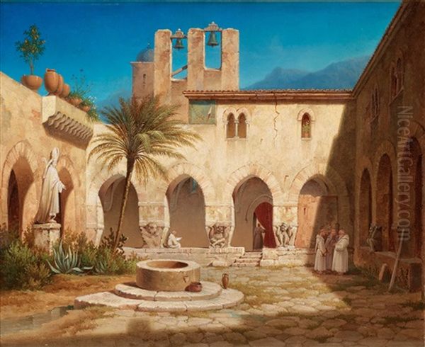 Vue Af Klostergarden I Palermo Oil Painting by Gustaf Wilhelm Palm