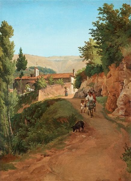 Italienskt Bergslandskap Med En Man Ridande Pa En Asna Oil Painting by Gustaf Wilhelm Palm